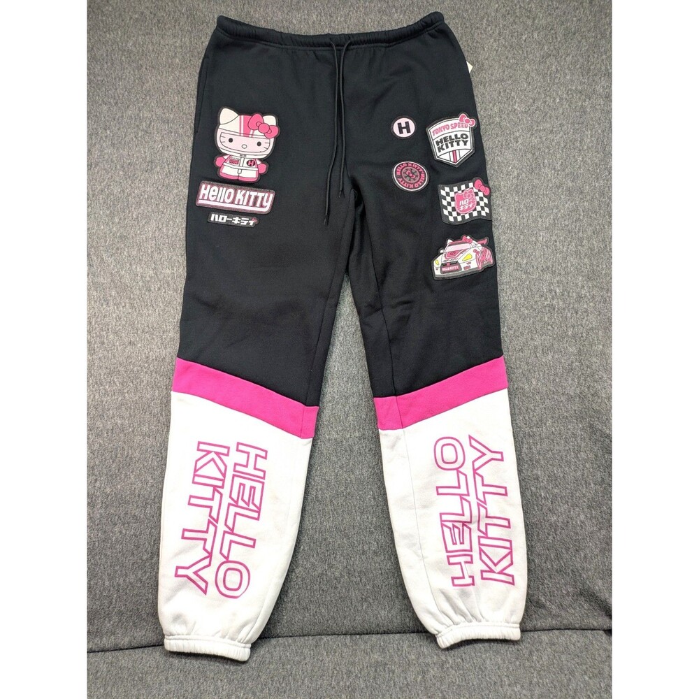 Hello Kitty Tokyo Speed Racing Jogger Sweatpants Women’s Large Black Pink Sanrio